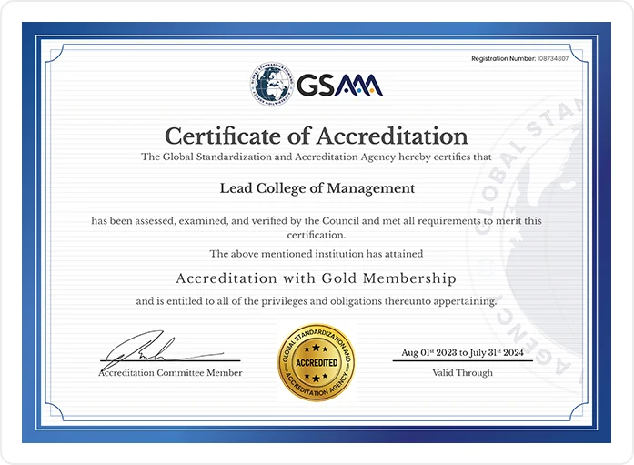 Lead College of Management certificate